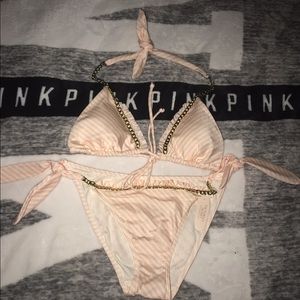 VS Triangle bikini Top iconic pink stripe/chains vintage 2012 SM super rare